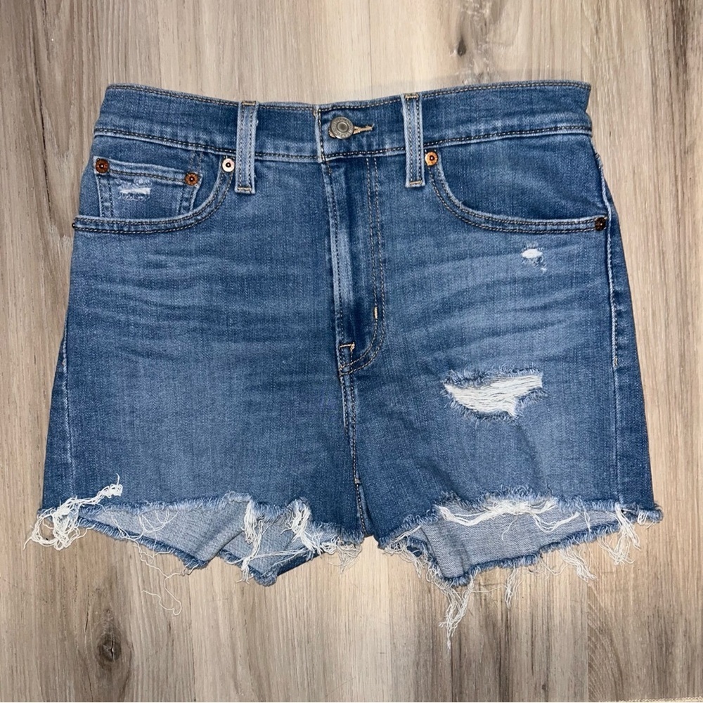 Levi's Blue Distressed high rise Jean Shorts